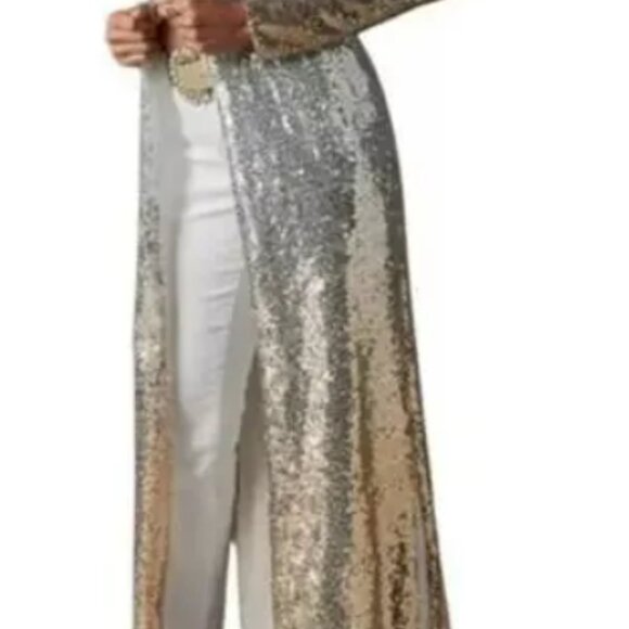 Alexia Admore Sequin Duster Silver Gold Ombre Trench Coat Sz L NWOT - Picture 8 of 8
